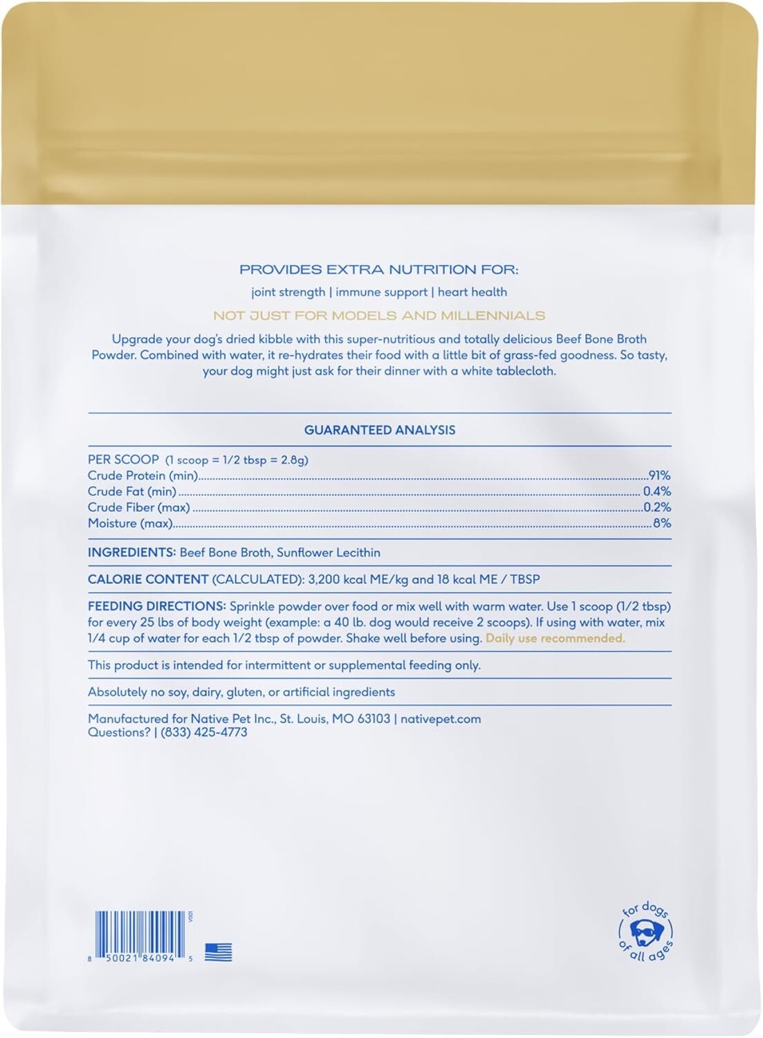 Nutritious Beef Bone Broth Powder for Dogs - 192 Servings, Joint Health Booster