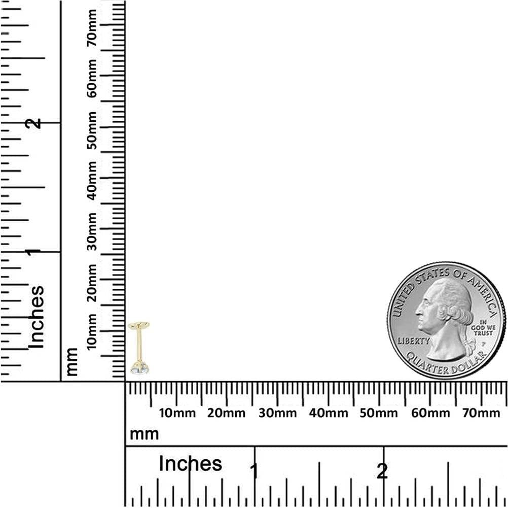 14K Gold Hypoallergenic Flat Back Cartilage Piercing with 3mm Simulated Diamond