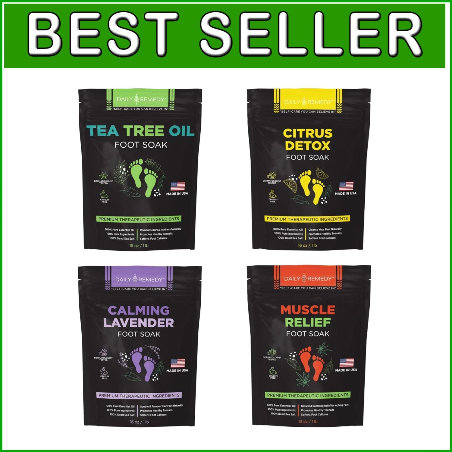 4-Pack Aromatherapy Foot Soaks: Tea Tree, Lavender, Muscle Relief & Citrus