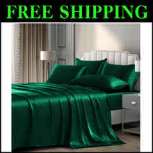 Load image into Gallery viewer, Luxury 6-Piece King Satin Sheet Set - Deep Pocket &amp; Silky Soft Blackish Green