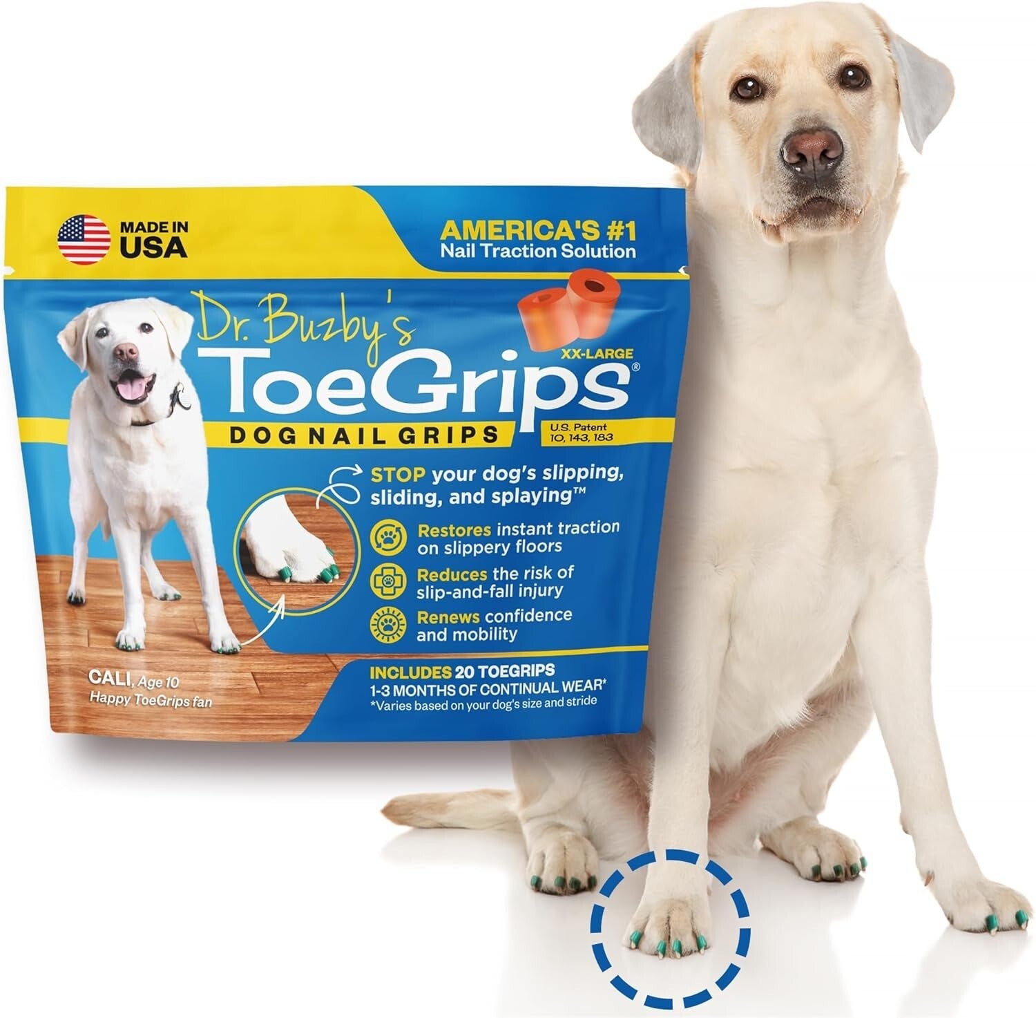 20-Count Dog Toenail Grips - Instant Floor Traction for Senior Dogs - XXLarge
