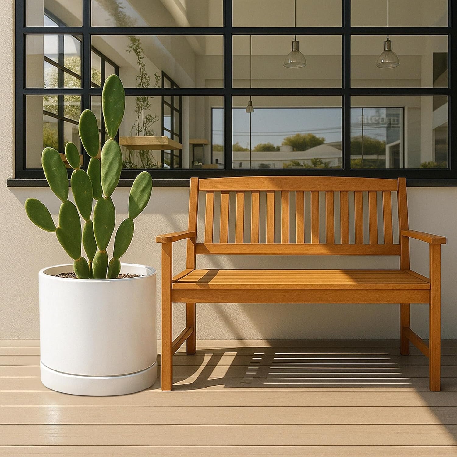 Elegant 14 Inch Ceramic Indoor Planter Pot with Drainage & Saucer - Modern White