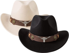 Load image into Gallery viewer, Chic 2 Pack Women's Western Style Hats with Faux Leather Band &amp; Fashion Flair