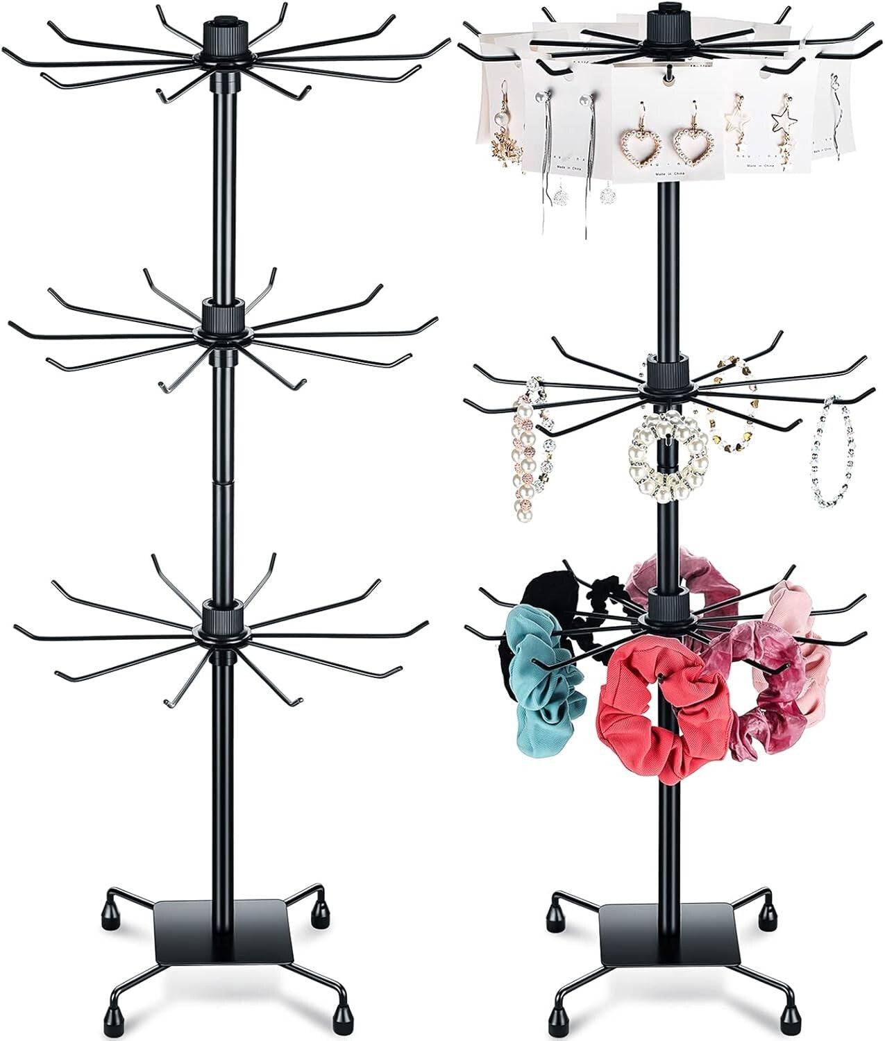 Versatile 2-Piece Rotating Jewelry Display with Hooks - Ideal for Home & Retail