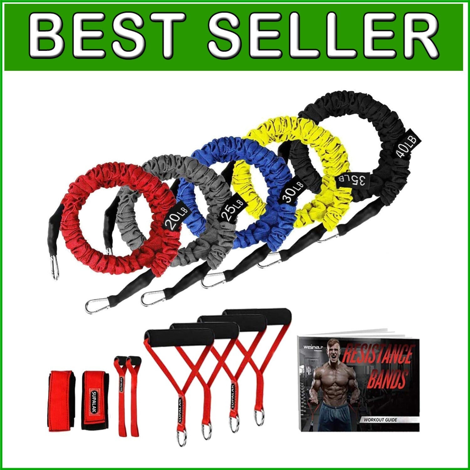 Durable Resistance Bands with Heavy-Duty Nylon Sleeves and Easy Grip Handles