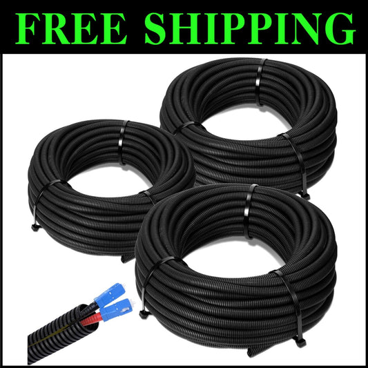 3-Pack Black Wire Loom Tubing 1/4" 1/2" 3/8" x 100 Ft - Self-Adhesive Protection