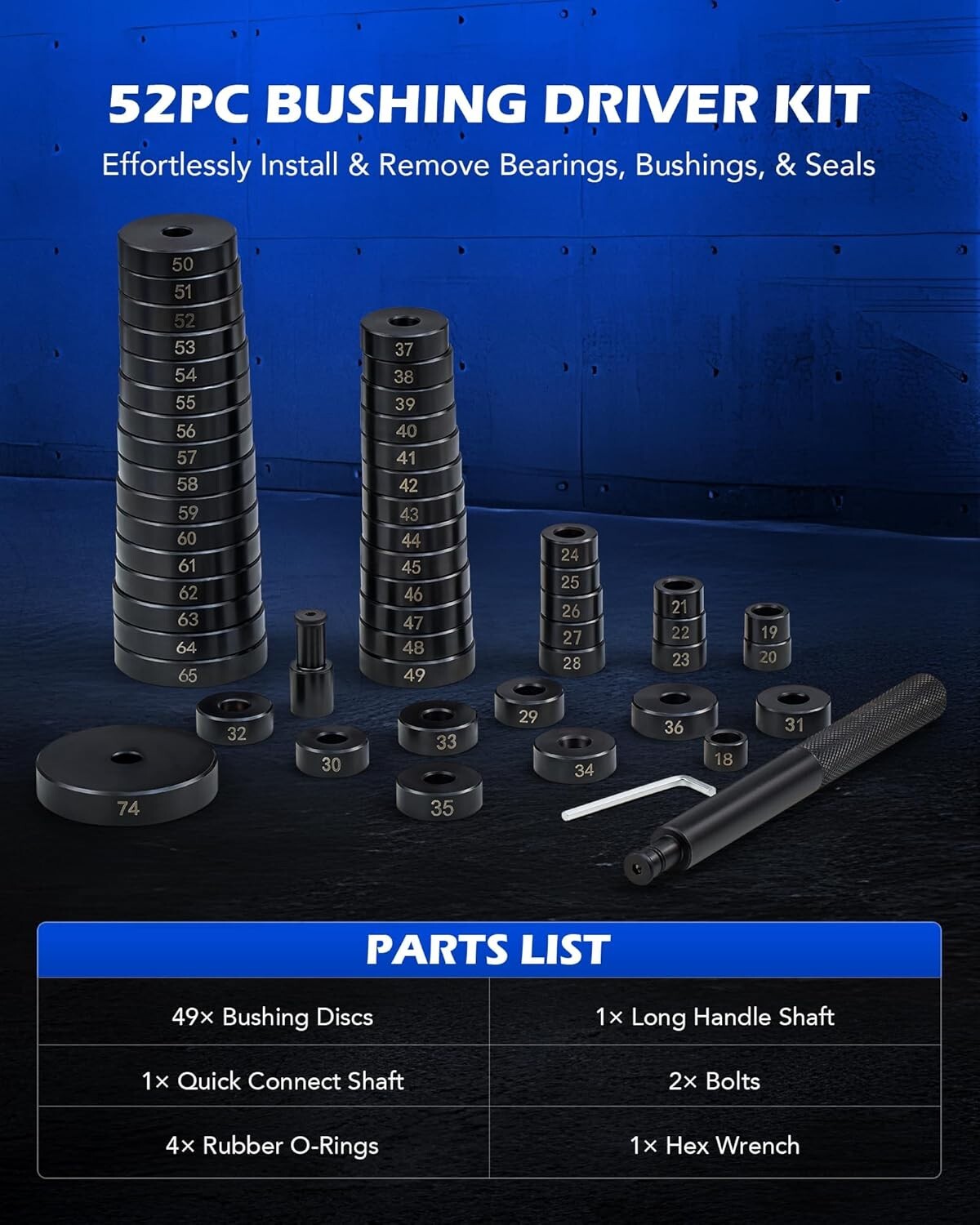 Durable 52-in-1 Bearing Race Seal Installer with Easy Operation and Carry Case