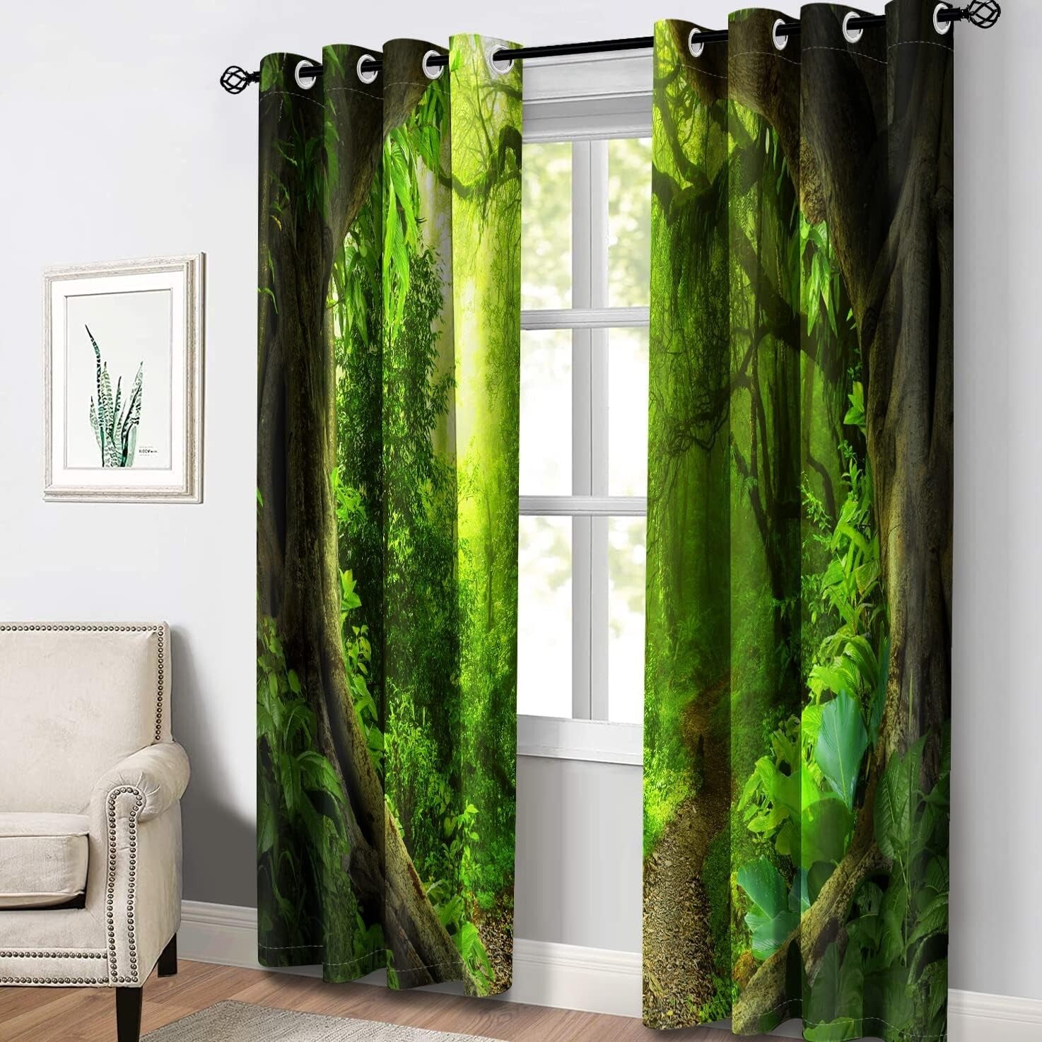 Soft Touch Polyester Blackout Curtains with Forest Design - 2 Panels 52"x84"