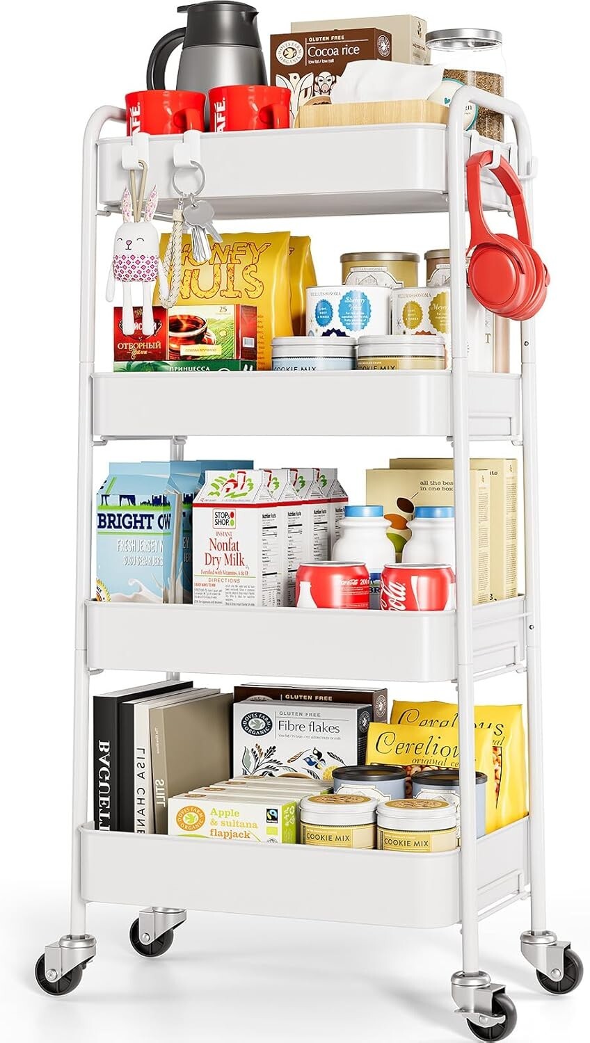 Sturdy 4-Tier Rolling Cart with Wheels - Ideal Baby, Craft, and Kitchen Storage