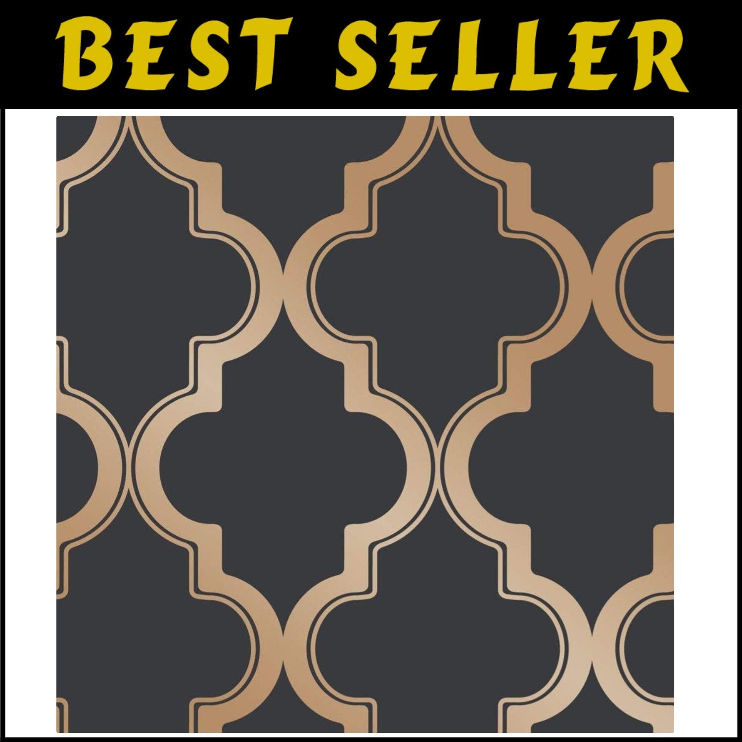 Midnight & Metallic Gold Removable Peel and Stick Trellis Wallpaper, 20.5"x16...