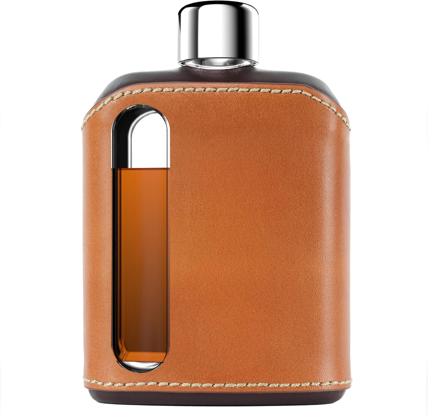 Durable Leather-Covered Glass Hip Flask - Ideal Gift for Spirits Enthusiasts