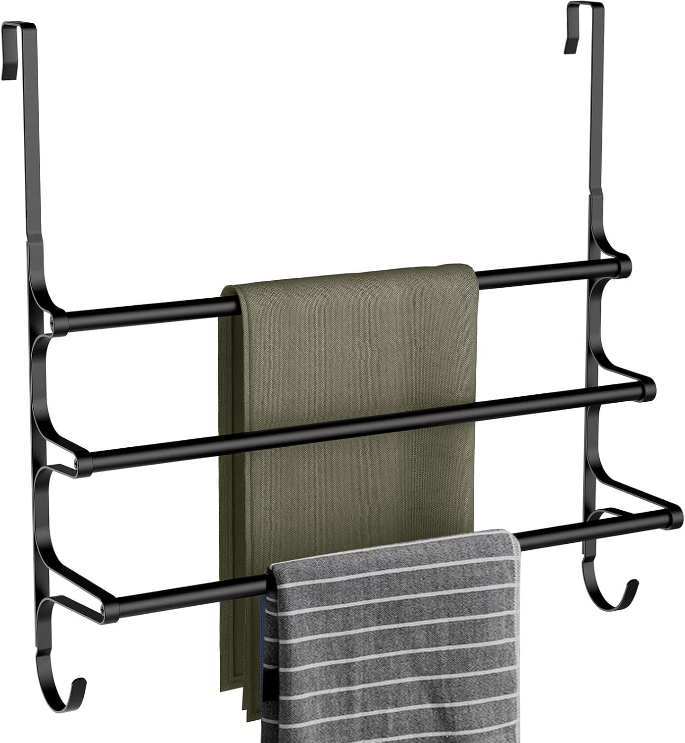 Durable 24.2” Over Door Towel Storage Rack with Hooks - Smart Bathroom Solution