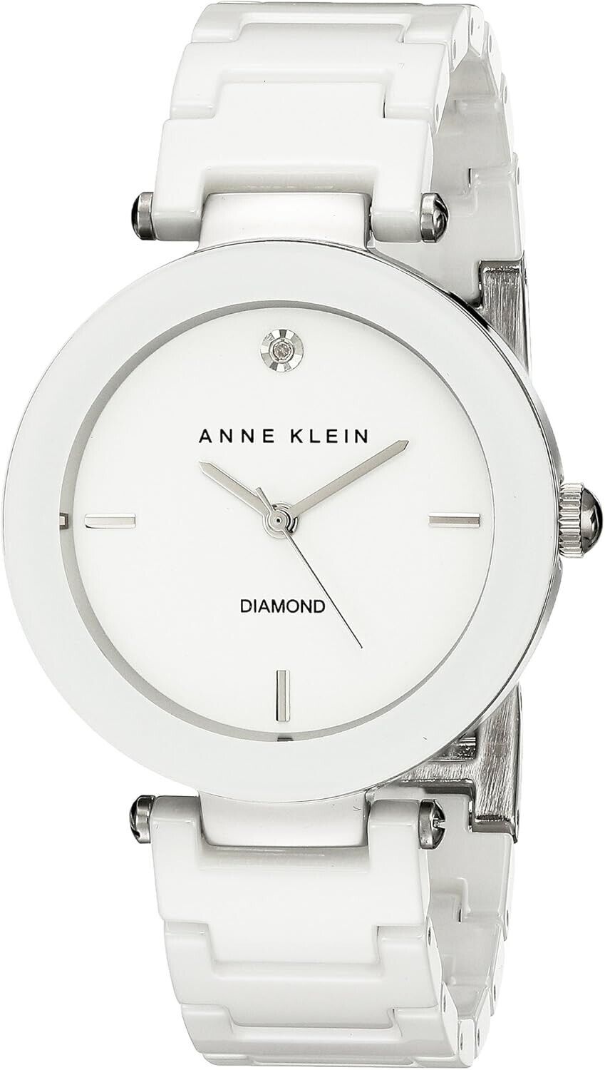 Elegant Women's Ceramic Timepiece with Diamond and Adjustable Link Bracelet