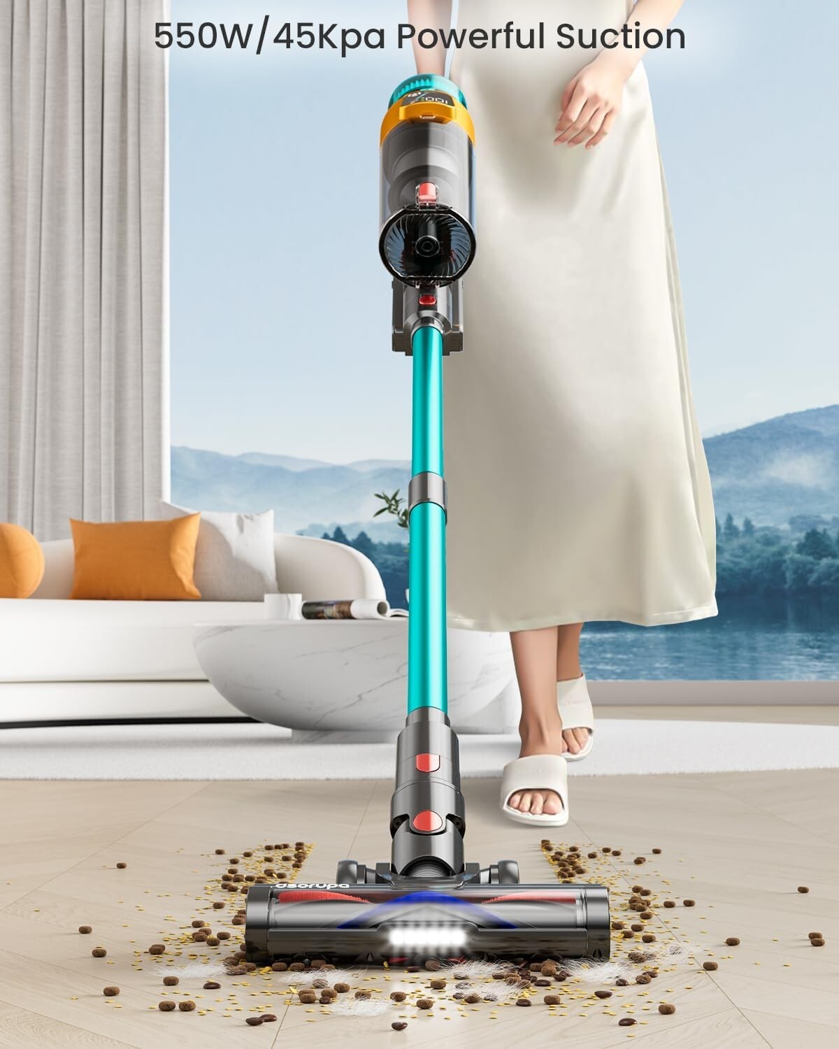 Compact Cordless Vacuum – 550W with Anti-Tangle Brush, Ideal for Pets & Carpets