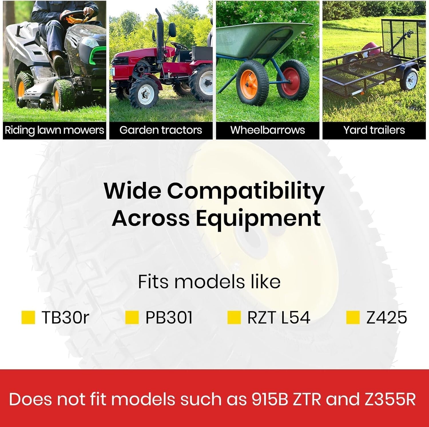 Heavy-Duty Tubeless Lawn Mower Tire & Wheel Assembly 2-Pack - 13" Diameter