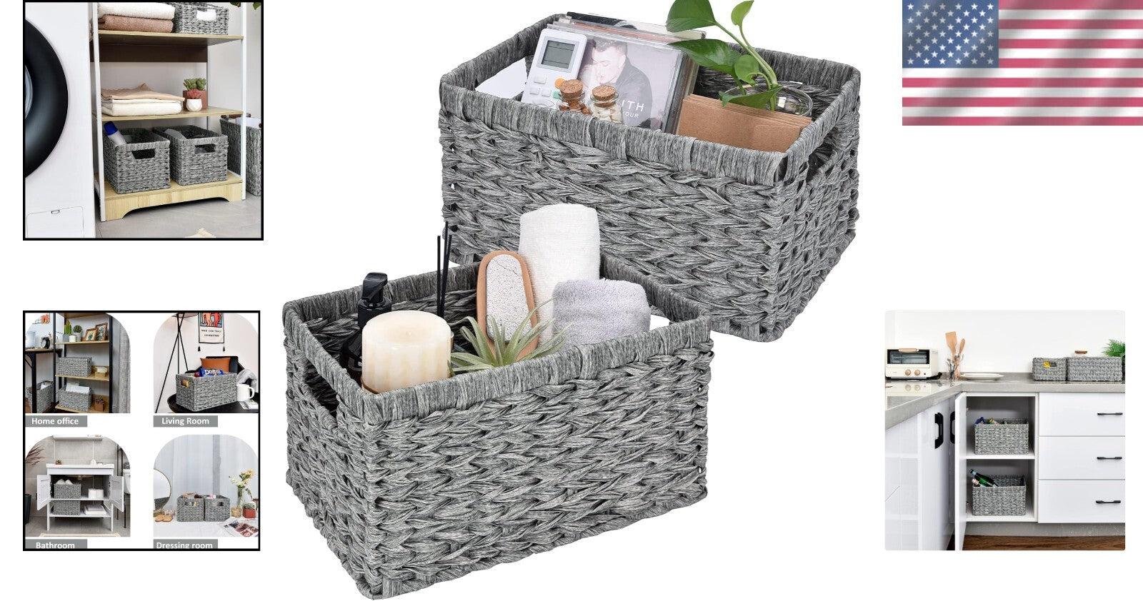 Elegant Gray Woven Baskets for Organizing - 13" Rectangular Design - 2-Pack