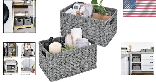 Elegant Gray Woven Baskets for Organizing - 13" Rectangular Design - 2-Pack