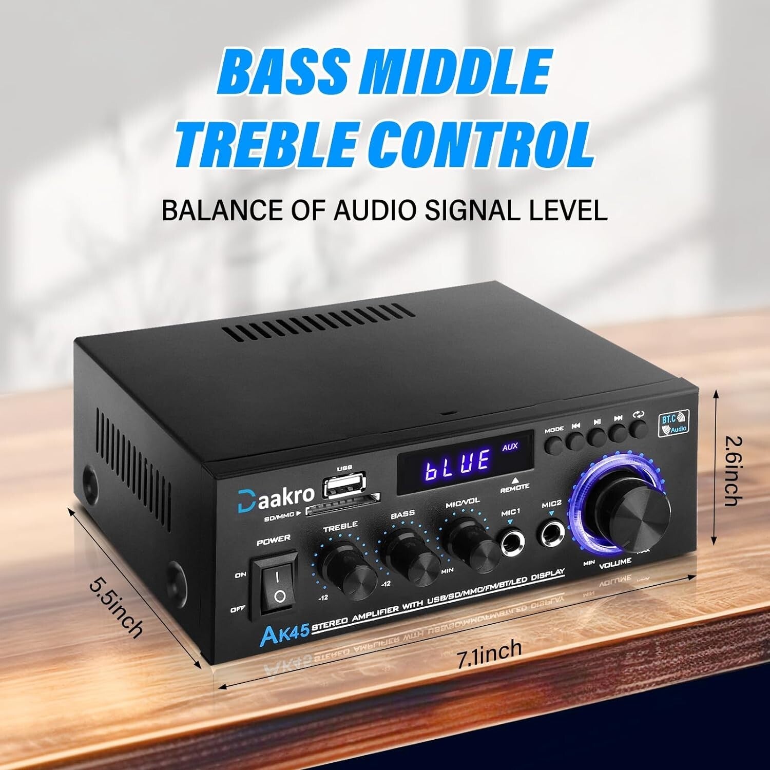 Portable Bluetooth 5.0 Amplifier - 300W Home Audio System with USB/SD Support