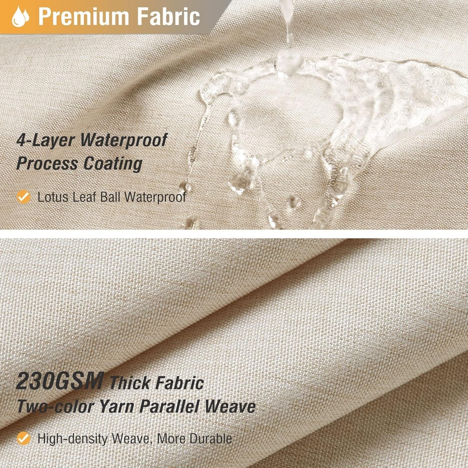 Extra Wide 72"x180" Fabric Shower Curtain - Heavy Duty Water Resistant Cream