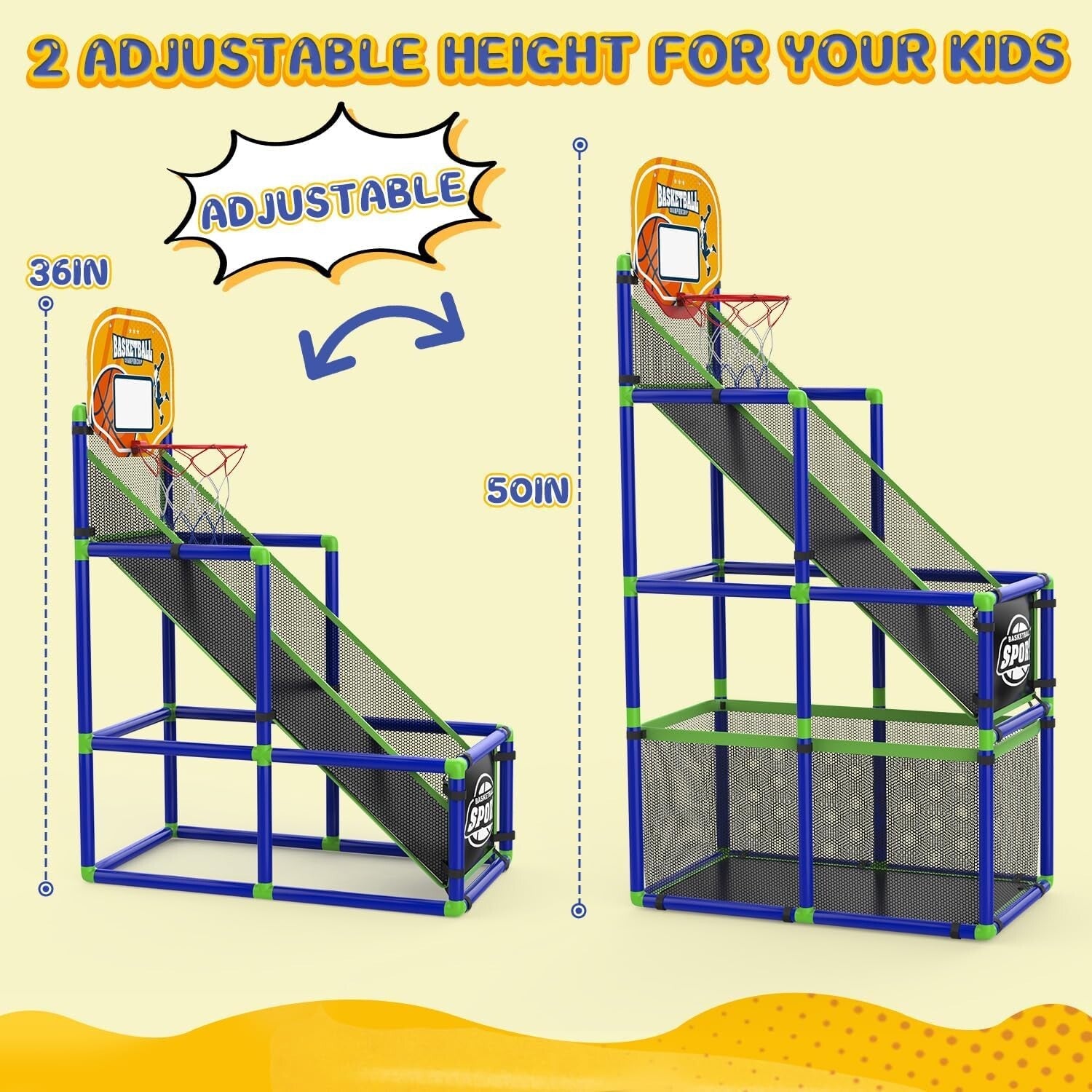 Kids Indoor Basketball Hoop with Adjustable Height & Storage for Fun Playtime