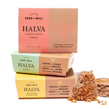 Load image into Gallery viewer, Vegan Halva Nostalgia Trio - Cardamom, Pistachio &amp; Dark Chocolate - 8oz 3 Pack