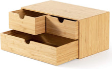 Load image into Gallery viewer, Sustainable Bamboo Mini Desktop Drawer Organizer - Fully Assembled, 3 Drawers
