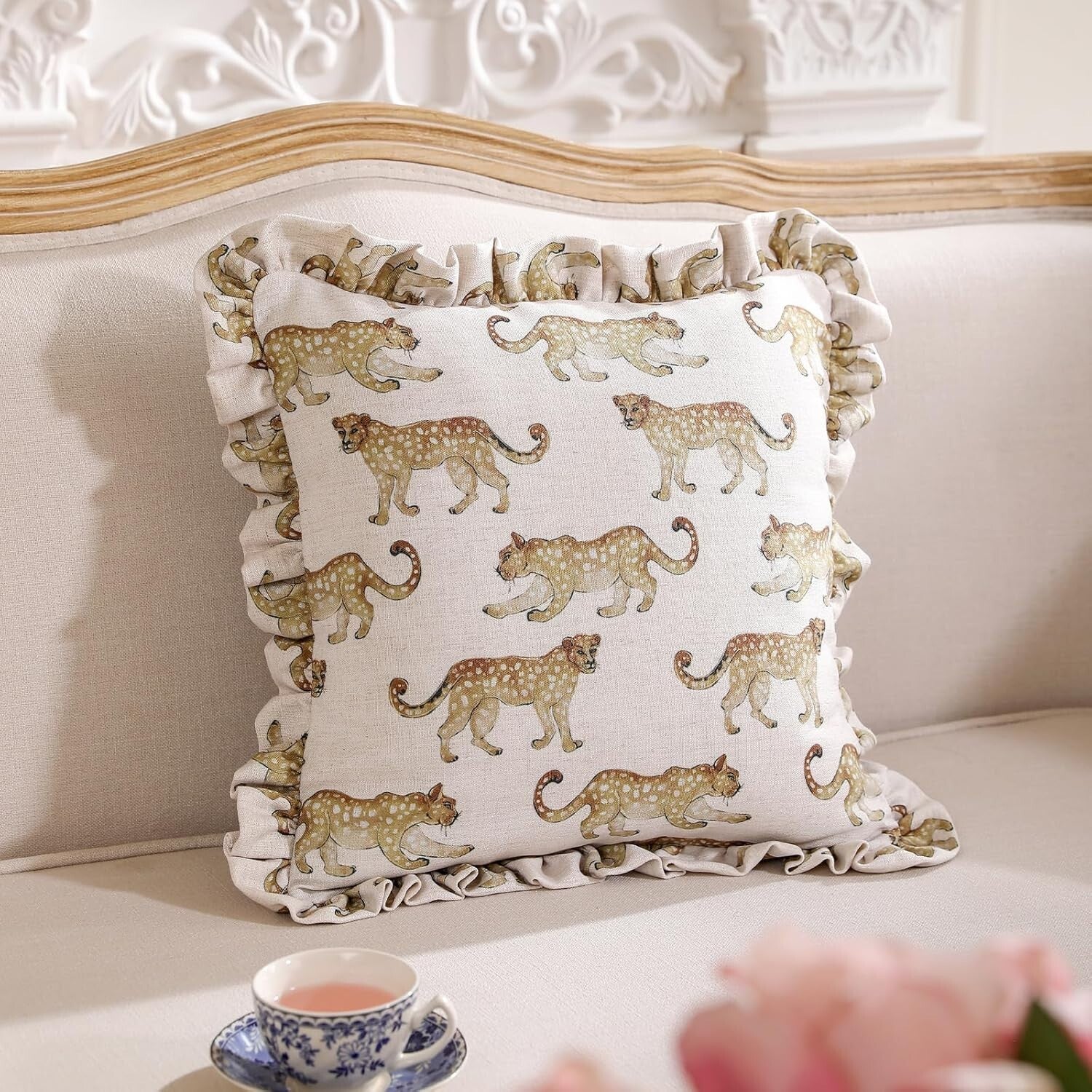 Elegant 18x18 Animal Print Throw Pillow Covers with Luxury Pendants - Set of 2