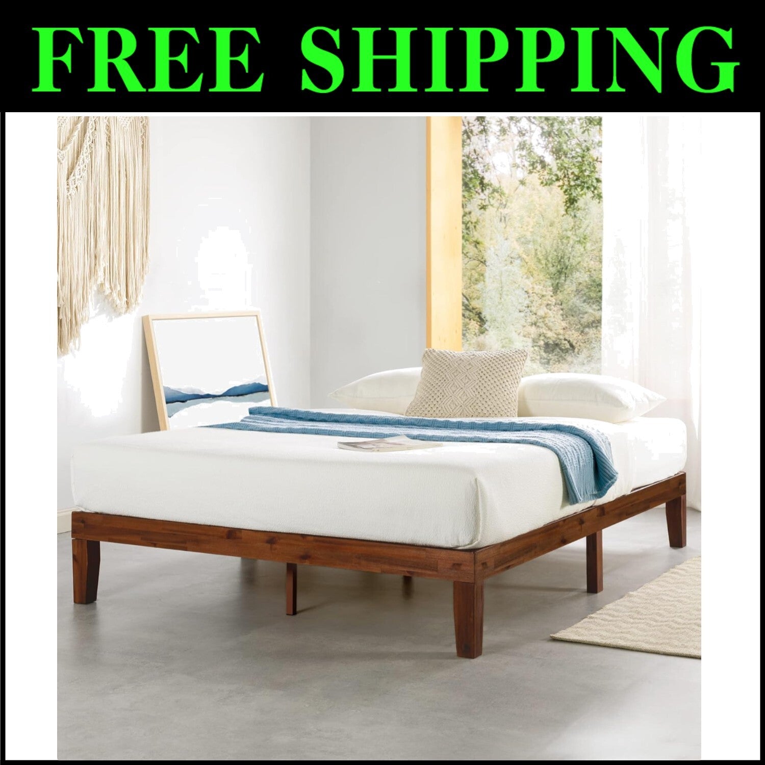 Elegant Full Size Wooden Platform Bed | Easy Assembly & No Box Spring Needed