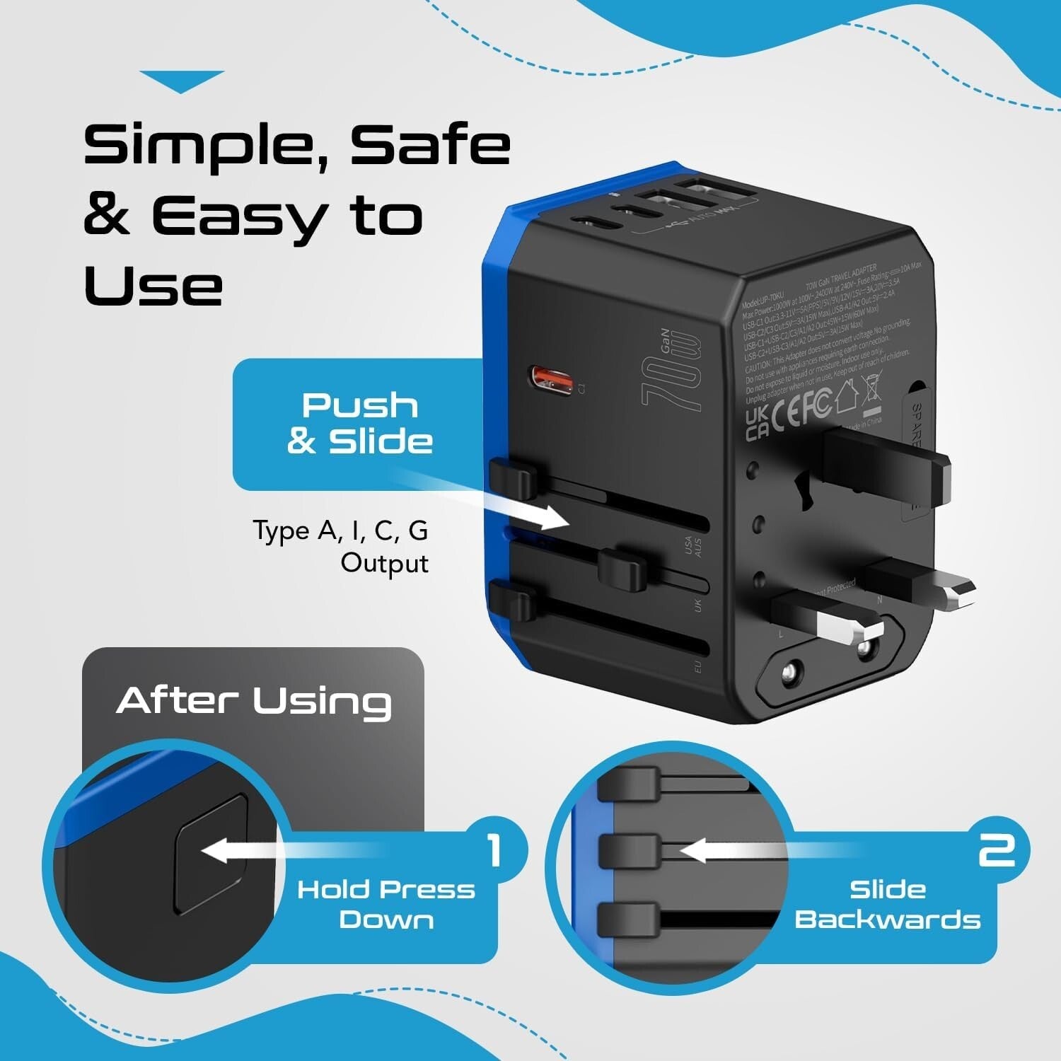 All-in-One 70W GaN Charger for International Devices + Child Safety Features