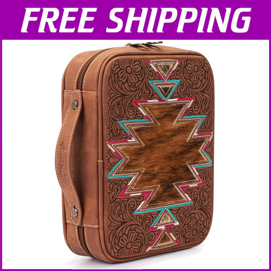 Aztec Pattern Vegan Leather Bible Cover with Embroidery - Protective and Stylish