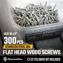 Load image into Gallery viewer, 304 Grade Stainless Steel Deck Screws - 300 PCS with T25 Drive Bit, Outdoor Use
