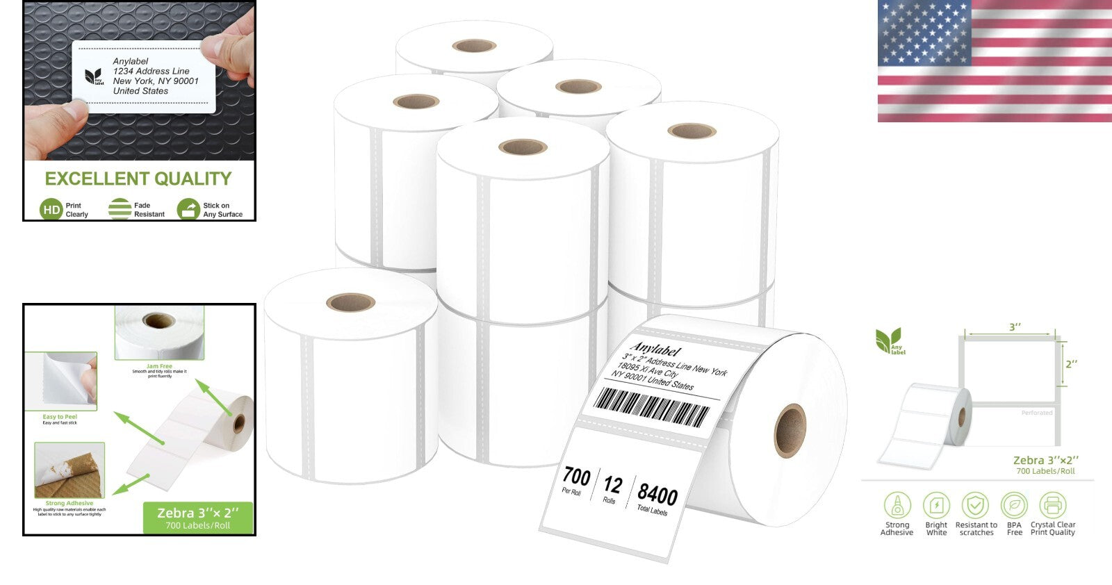 Sharp Print 3" x 2" Direct Thermal Labels – 700 per Roll, Perfect for Barcodes