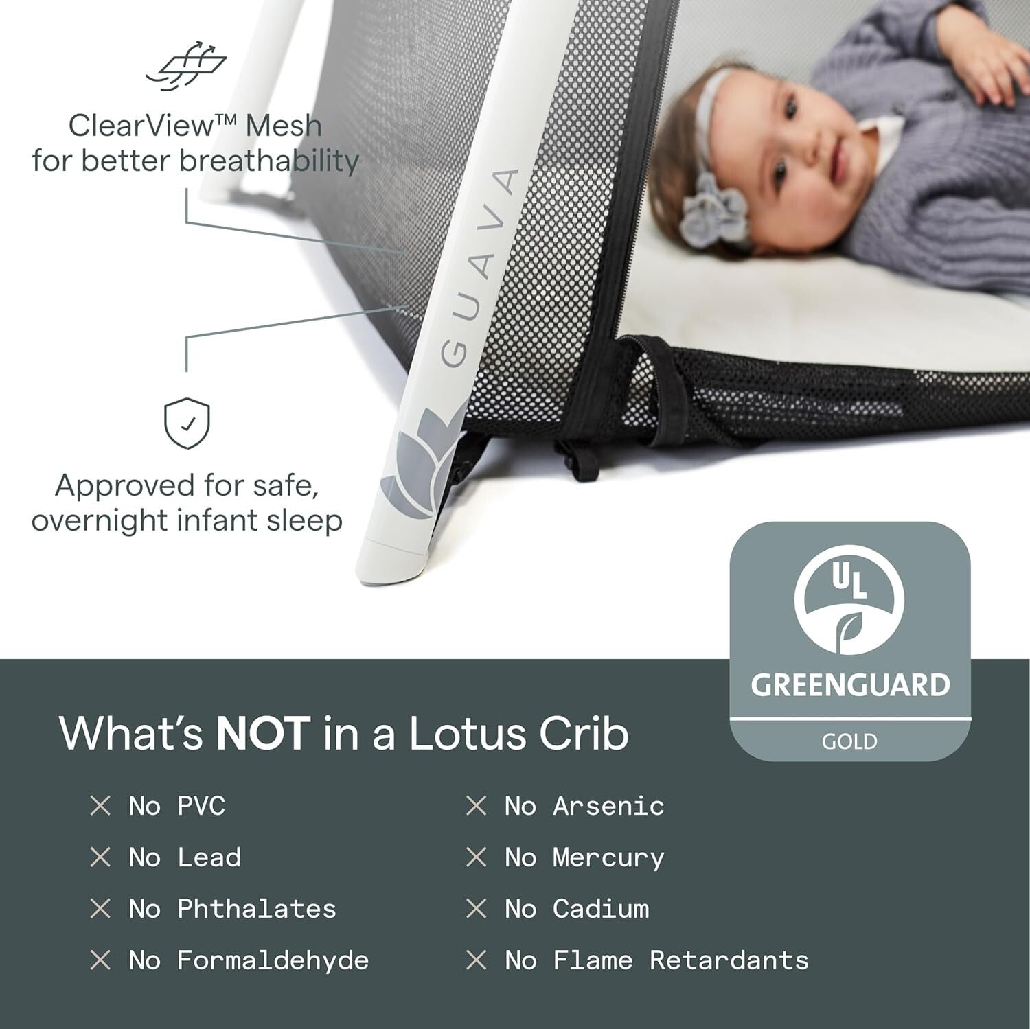 Certified GreenGuard Lotus Portable Crib - Safe Travel Bed for Babies & Toddlers