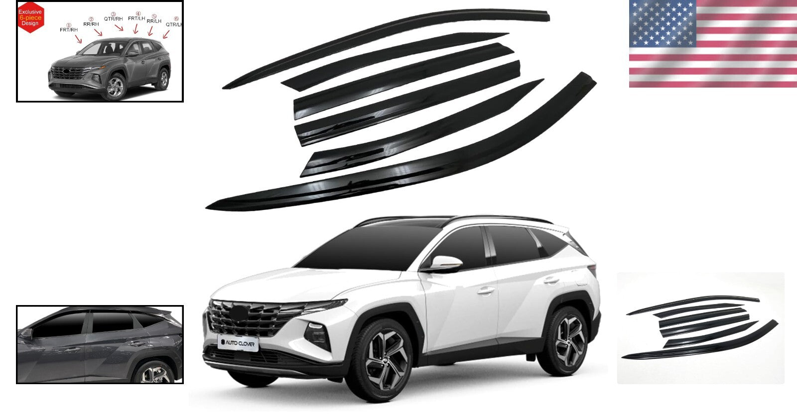 6-Pc Smoked Window Visors for 2022-2025 Cars - Easy Self-Adhesive Installation