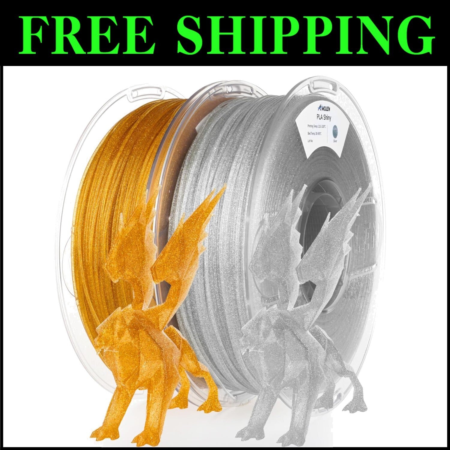 2kg Sparkly Gold & Silver 1.75mm PLA Filament - Perfect for Festive Creations