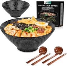 Load image into Gallery viewer, Authentic Japanese Ramen Bowl Set of 2 - 60 oz Ceramic with Spoons &amp; Chopsticks