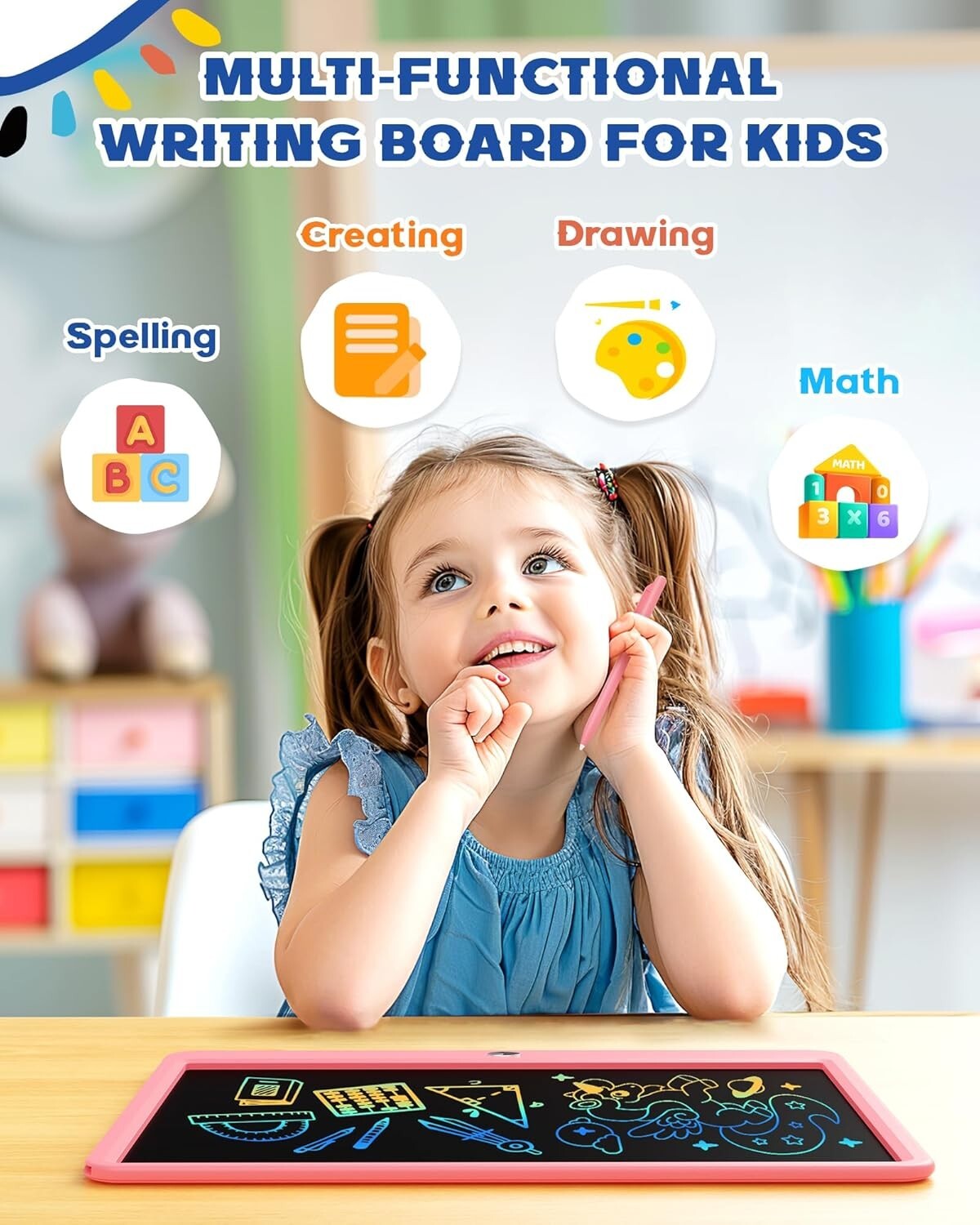 15-Inch LCD Writing Tablet - Eco-Friendly Doodle Pad for Kids, Lightweight Pink