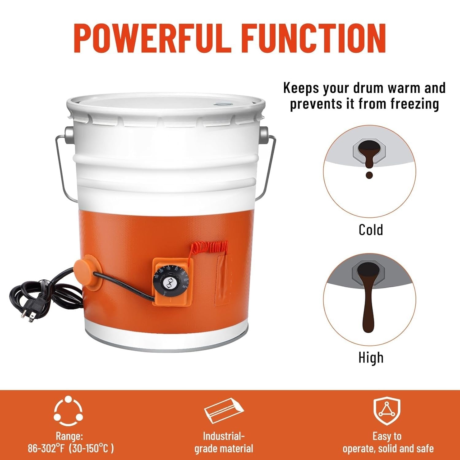 Durable Metal Band Heater for 5-Gallon Drums - 120V with Adjustable Thermostat