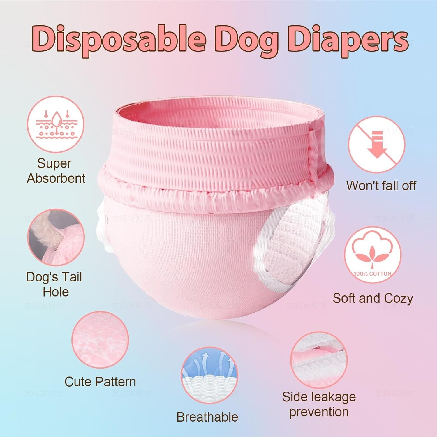 Extra Small 30-Pack Elastic Dog Diapers for Females in Heat - Strong Absorbency