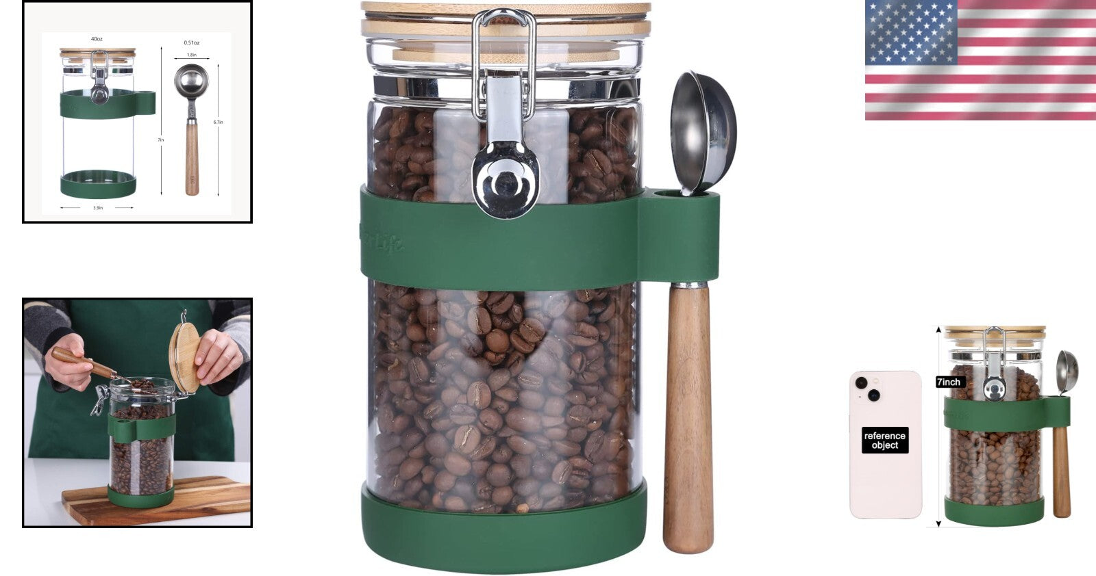 Elegant Airtight Coffee Storage Container with Scoop and Silicone Sleeve - 40oz