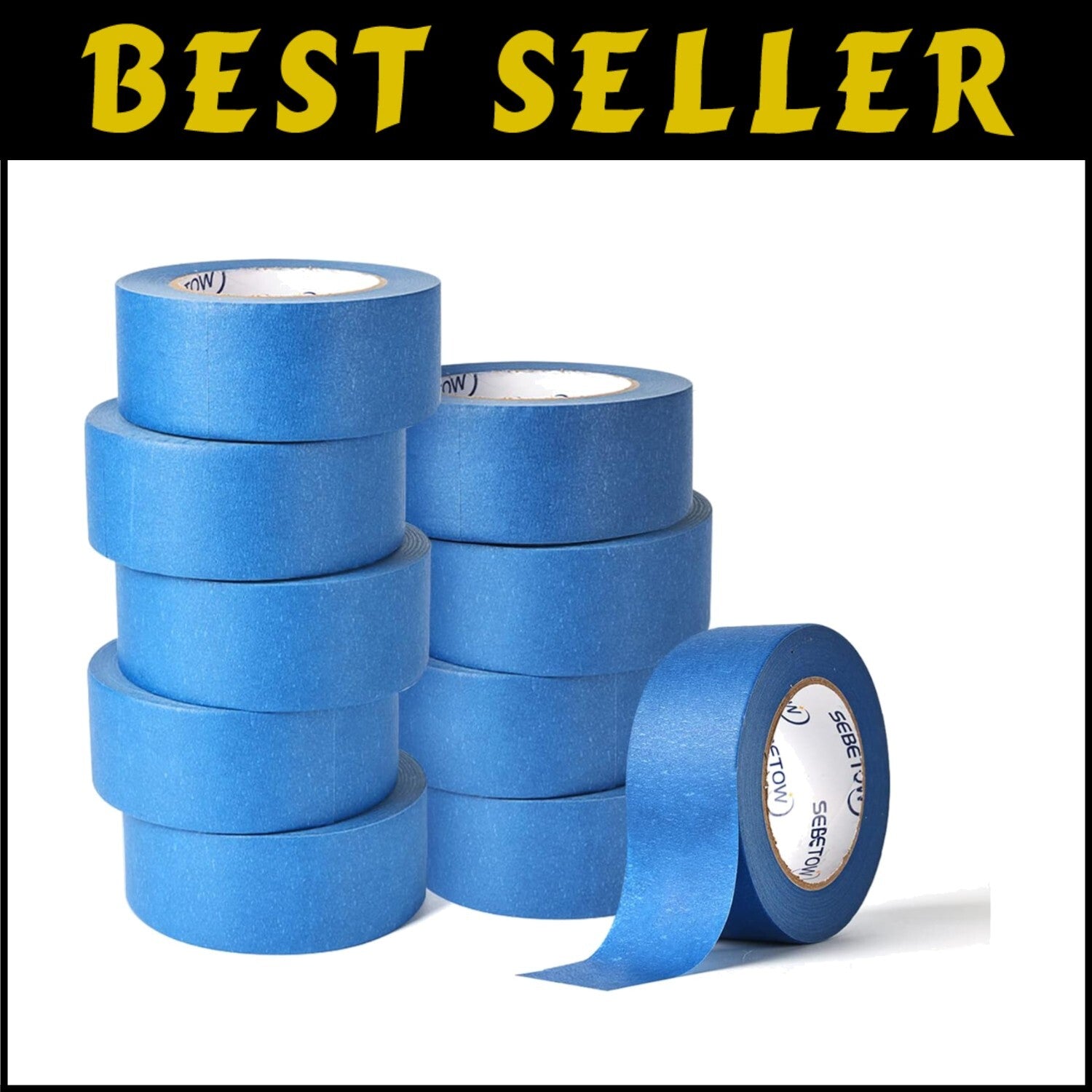 Water-Resistant Blue Painter's Tape - 10 Rolls, 2 Inch x 55 Yards for Precision