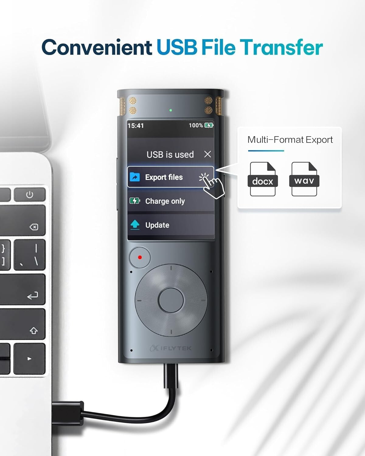 AI Voice Recorder with 5-Language Transcription & Noise Reduction - Compact Size