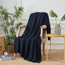 Load image into Gallery viewer, Luxurious Dark Navy Cotton Throw - Cozy Blanket with Laundering Bag Included