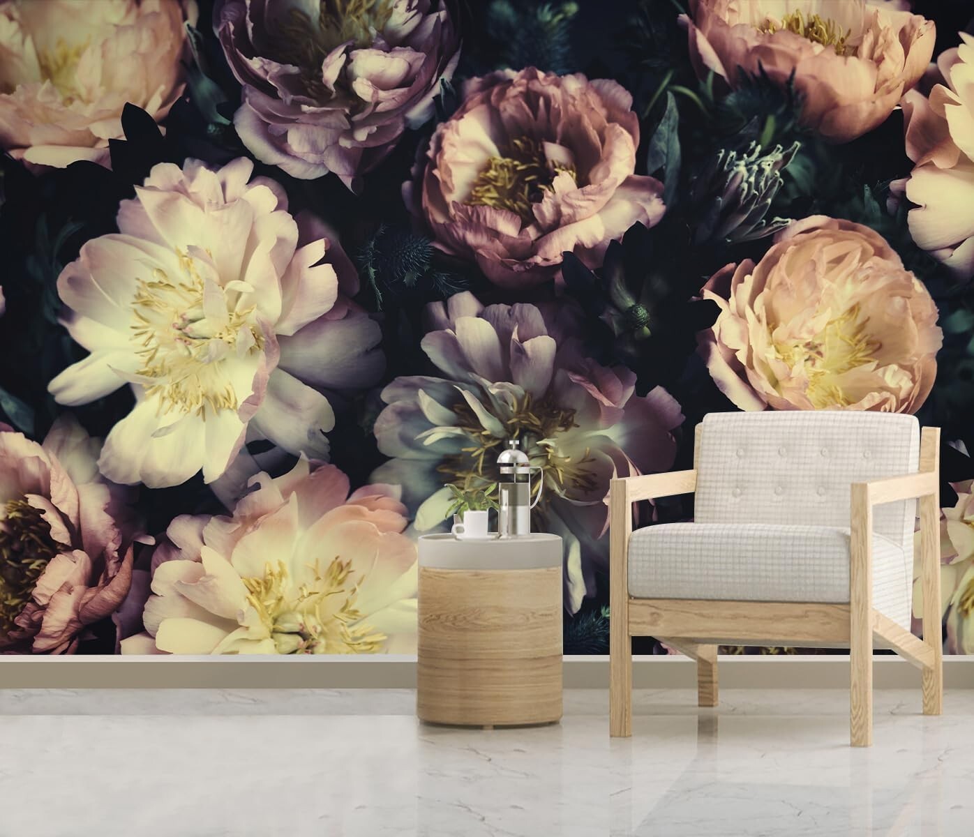 Sublime Silk Floral Wallpaper Mural with 3D Peony – Custom Size Available