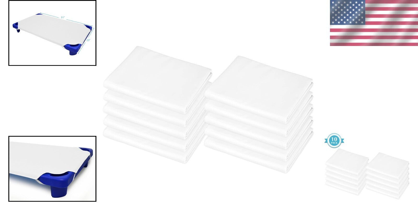 Durable Cotton-Polyester Blend Cot Sheets for Boys & Girls - 10 Set, 23" x 51"