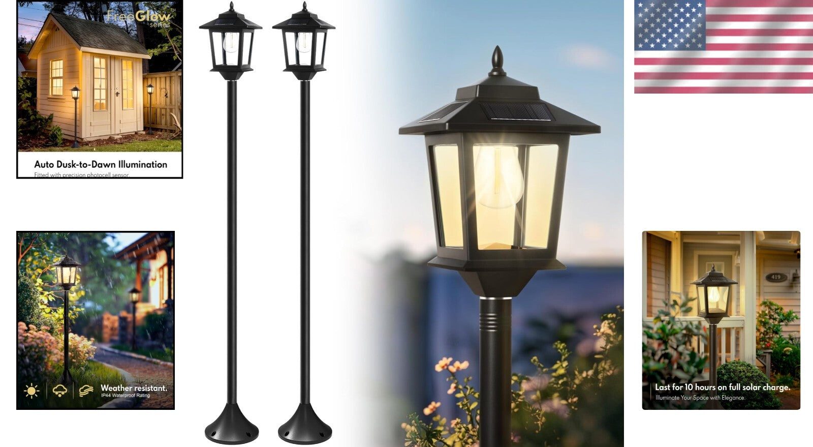 Decorative 63" Solar Pole Lights - Warm White Illumination for Outdoor Spaces