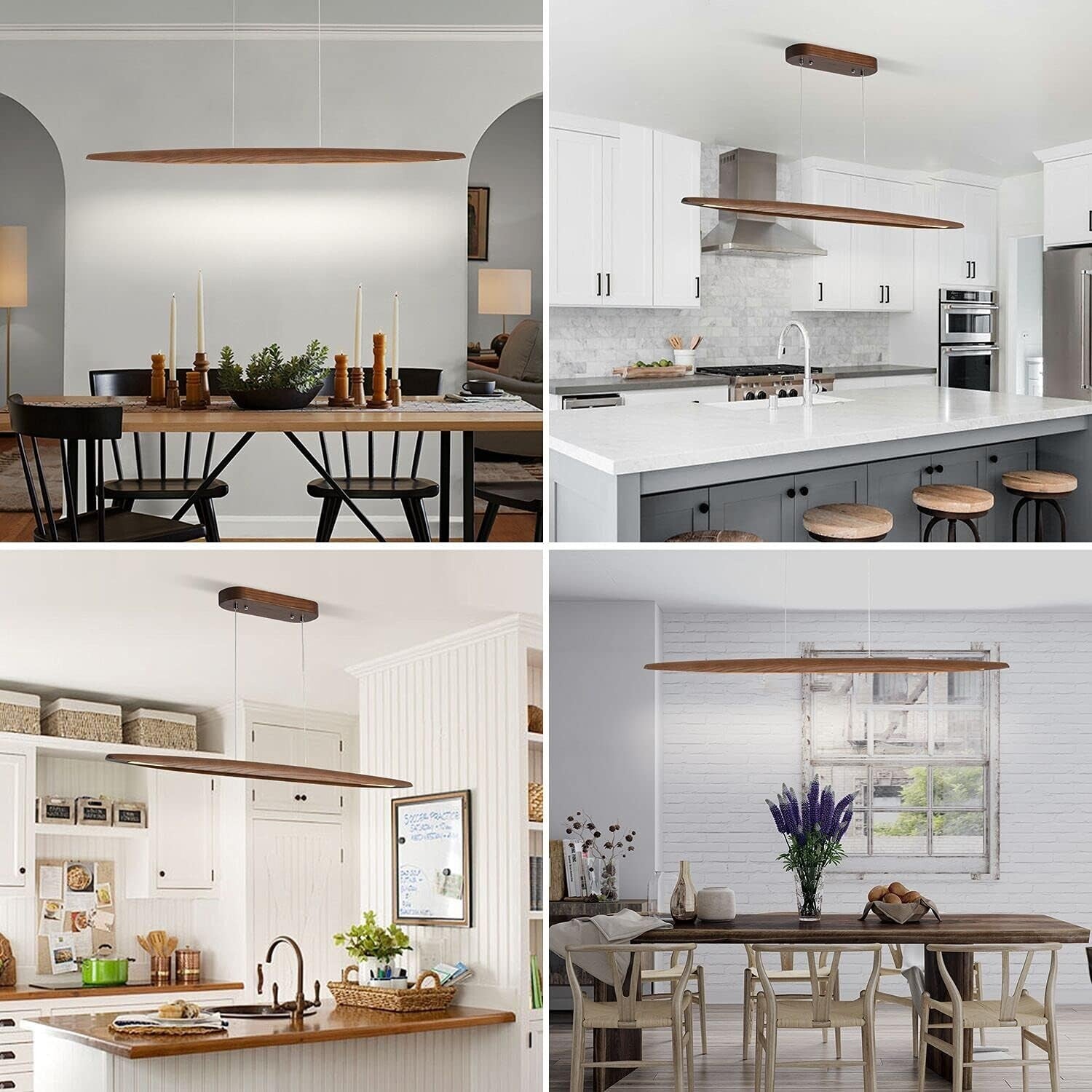 Energy-Saving 51" Real Wood Pendant Light for Stylish Dining and Kitchen Spaces