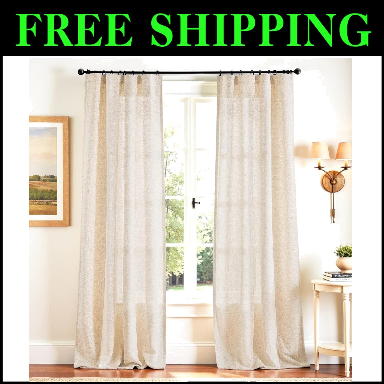 Luxurious 50x102 Linen Blend Curtains - Rod Pocket & Back Tab - Machine Washable