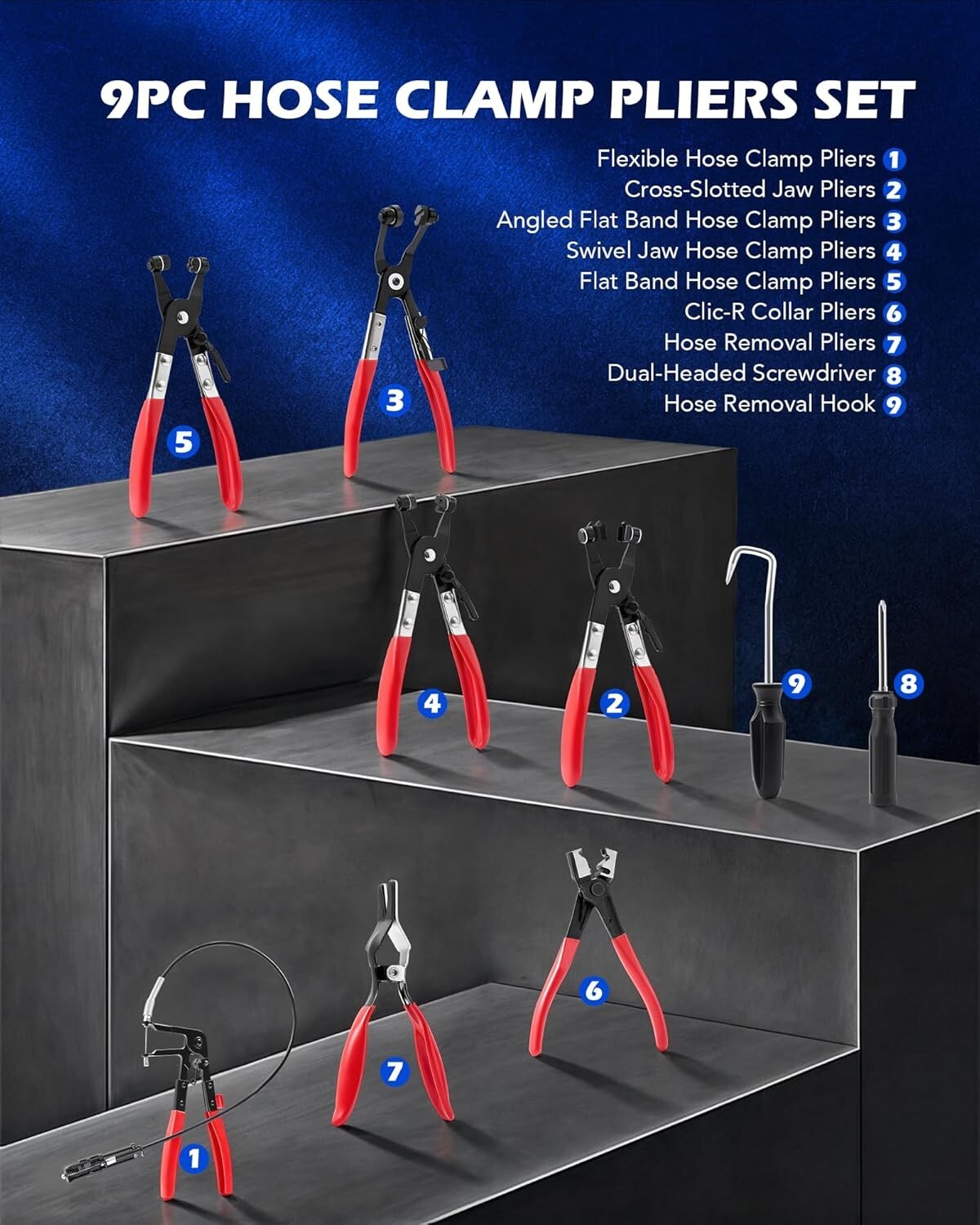 Ergonomic Handle Long Reach Hose Removal Tool Set for Radiator and Heater