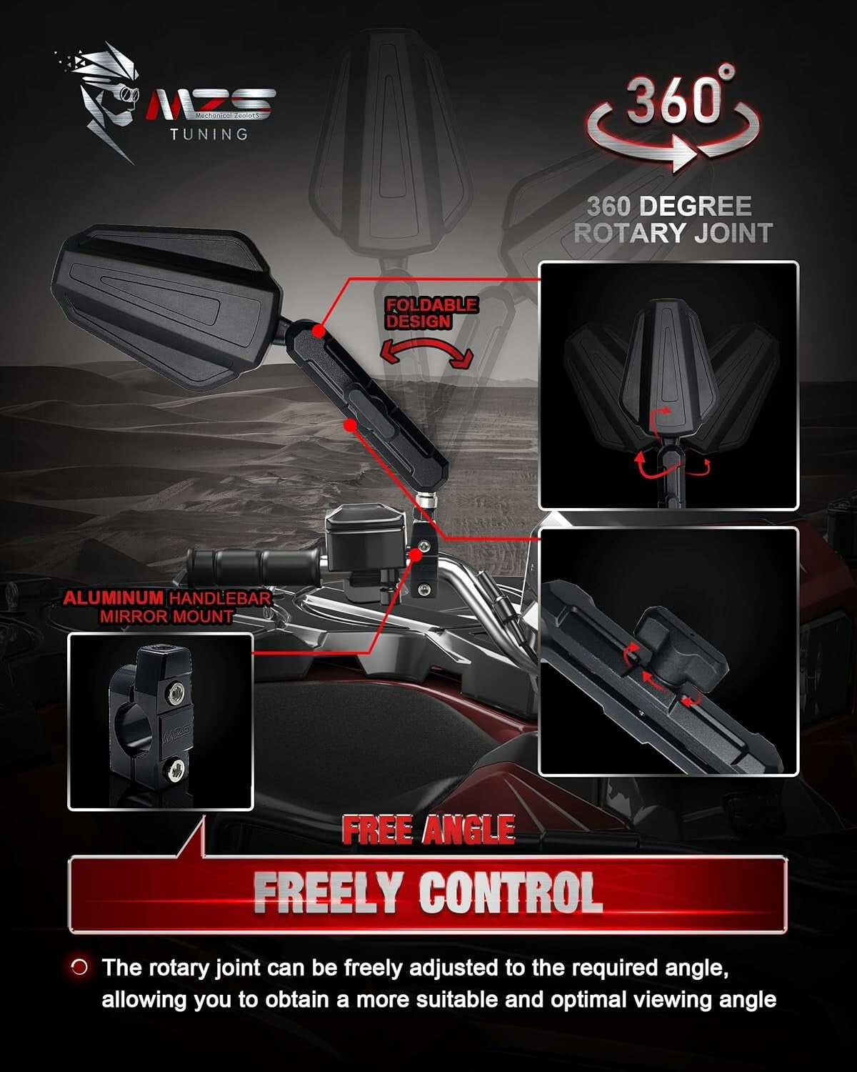 High-Definition Adjustable 10mm/8mm Motorcycle Mirrors for Enhanced Visibility